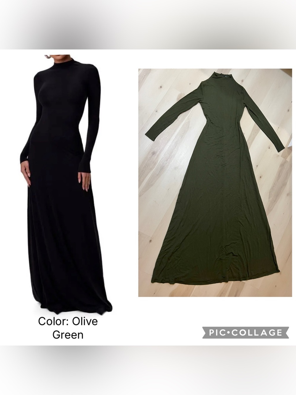 Naked Wardrobe Women Small Dark Olive Green Mock Neck Long Sleeve Maxi Dress